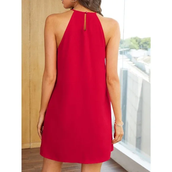 Frill Trim Keyhole Back Halter Neck Tunic Dress mini black đ - Picture 8 of 11